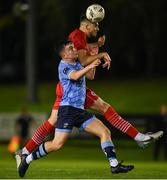 28 September 2024; Max Mason of UCD in action against Conor Cannon of Sligo Rovers during the EA SPORTS MU20 League of Ireland Enda McGuill Cup final match between UCD and Sligo Rovers at UCD Bowl in Belfield, Dublin. Photo by David Fitzgerald/Sportsfile
