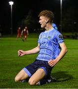 28 September 2024; Roy Lawlor of UCD celebrates after scoring his side's second goal during the EA SPORTS MU20 League of Ireland Enda McGuill Cup final match between UCD and Sligo Rovers at UCD Bowl in Belfield, Dublin. Photo by David Fitzgerald/Sportsfile