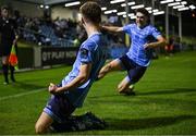28 September 2024; Roy Lawlor of UCD celebrates after scoring his side's second goal during the EA SPORTS MU20 League of Ireland Enda McGuill Cup final match between UCD and Sligo Rovers at UCD Bowl in Belfield, Dublin. Photo by David Fitzgerald/Sportsfile