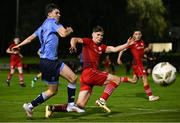 28 September 2024; Colin Bolton of UCD in action against Gareth McElroy of Sligo Rovers during the EA SPORTS MU20 League of Ireland Enda McGuill Cup final match between UCD and Sligo Rovers at UCD Bowl in Belfield, Dublin. Photo by David Fitzgerald/Sportsfile