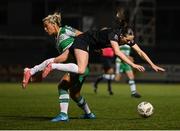 28 September 2024; Roisin Molloy of Athlone Town in action against Savannah McCarthy of Shamrock Rovers during the SSE Airtricity Women's Premier Division match between Athlone Town and Shamrock Rovers at Athlone Town Stadium in Westmeath. Photo by Stephen McCarthy/Sportsfile