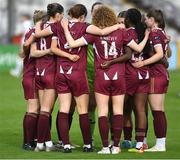 28 September 2024; Galway United players huddle before the SSE Airtricity Women's Premier Division match between Galway United and Shelbourne at Eamonn Deacy Park in Galway. Photo by Stephen McCarthy/Sportsfile