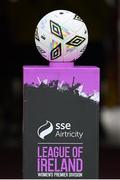 28 September 2024; A general view of the matchball on a plinth before the SSE Airtricity Women's Premier Division match between Galway United and Shelbourne at Eamonn Deacy Park in Galway. Photo by Stephen McCarthy/Sportsfile