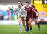 28 September 2024; Roma McLaughlin of Shelbourne in action against Jenna Slattery of Galway United during the SSE Airtricity Women's Premier Division match between Galway United and Shelbourne at Eamonn Deacy Park in Galway. Photo by Stephen McCarthy/Sportsfile