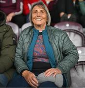 28 September 2024; Former Republic of Ireland international, and the first Republic of Ireland women's team captain, Nora McHugh during the SSE Airtricity Women's Premier Division match between Galway United and Shelbourne at Eamonn Deacy Park in Galway. Photo by Stephen McCarthy/Sportsfile