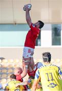 28 September 2024; Jean Kleyn of Munster wins possession in a lineout during the United Rugby Championship match between Zebre Parma and Munster at Stadio Sergio Lanfranchi in Parma, Italy. Photo by Roberto Bregani/Sportsfile