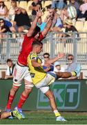 28 September 2024; Alessandro Fusco of Zebre Parma in action against Jean Kleyn of Munster during the United Rugby Championship match between Zebre Parma and Munster at Stadio Sergio Lanfranchi in Parma, Italy. Photo by Roberto Bregani/Sportsfile