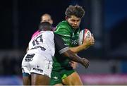 28 September 2024; Piers O'Conor of Connacht is tackled by Siya Masuku of Hollywoodbets Sharks during the United Rugby Championship match between Connacht and Hollywoodbets Sharks at Dexcom Stadium in Galway. Photo by Tyler Miller/Sportsfile