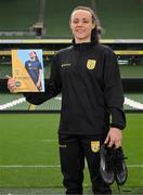 29 September 2024; Áine O’Gorman, Shamrock Rovers captain and Ireland WNT centurion, at the In Her Boots launch in Aviva Stadium, Dublin. Aviva, in partnership with the Football Association of Ireland (FAI), has launched In Her Boots, which is a new programme providing girls aged between 9-16 with specialist mentorship and coaching. Photo by Stephen McCarthy/Sportsfile