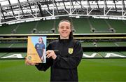 29 September 2024; Áine O’Gorman, Shamrock Rovers captain and Ireland WNT centurion, at the In Her Boots launch in Aviva Stadium, Dublin. Aviva, in partnership with the Football Association of Ireland (FAI), has launched In Her Boots, which is a new programme providing girls aged between 9-16 with specialist mentorship and coaching. Photo by Stephen McCarthy/Sportsfile