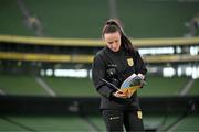 29 September 2024; Áine O’Gorman, Shamrock Rovers captain and Ireland WNT centurion, at the In Her Boots launch in Aviva Stadium, Dublin. Aviva, in partnership with the Football Association of Ireland (FAI), has launched In Her Boots, which is a new programme providing girls aged between 9-16 with specialist mentorship and coaching. Photo by Stephen McCarthy/Sportsfile