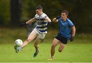 29 September 2024; Davitt Neary of Breaffy in action against Paul Lambert of Westport during the Mayo County Senior Club Football Championship quarter-final match between Breaffy and Westport at Breaffy in Mayo. Photo by Tom Beary/Sportsfile