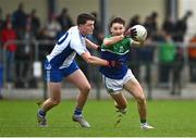 29 September 2024; Sam Doran of Johnstownbridge in action against Alex Beirne of Naas during the Kildare County Senior Club Football Championship quarter-final match between Naas and Johnstownbridge at Manguard Park Hawkfield in Newbridge, Kildare. Photo by Tyler Miller/Sportsfile