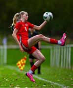 28 September 2024; Layla Drury of Cymru during the women's U17 international friendly match between Republic of Ireland and Cymru at the AUL Complex in Clonsaugh, Dublin. Photo by Shauna Clinton/Sportsfile
