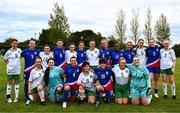 28 September 2024; Ireland players and USA players pose for a team photograph before the Cerebal Palsy women's international series match between Ireland and USA at the AUL Complex in Dublin. Photo by Shauna Clinton/Sportsfile