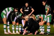 28 September 2024; Shamrock Rovers physiotherapist Donna Power treats Maria Reynolds during the SSE Airtricity Women's Premier Division match between Athlone Town and Shamrock Rovers at Athlone Town Stadium in Westmeath. Photo by Stephen McCarthy/Sportsfile