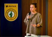 29 September 2024; FAI's women’s football programme coordinator Pearl Slattery during the launch of the In Her Boots programme at the Aviva Stadium in Dublin. In Her Boots programme is an education and awareness-based programme aimed at the football volunteer workforce across Ireland working with female players (9-16years). The programme will focus on topics that are vital for the participation and retention of young female players in football across Ireland. This new approach to female player development, celebrates and informs all levels of your club on a national scale. Photo by Stephen McCarthy/Sportsfile