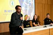 29 September 2024; FAI grassroots director Ger McDermott during the launch of the In Her Boots programme at the Aviva Stadium in Dublin. In Her Boots programme is an education and awareness-based programme aimed at the football volunteer workforce across Ireland working with female players (9-16years). The programme will focus on topics that are vital for the participation and retention of young female players in football across Ireland. This new approach to female player development, celebrates and informs all levels of your club on a national scale. Photo by Stephen McCarthy/Sportsfile