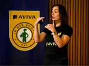 29 September 2024; Republic of Ireland women's team physiotherapist Angela Kenneally during the launch of the In Her Boots programme at the Aviva Stadium in Dublin. In Her Boots programme is an education and awareness-based programme aimed at the football volunteer workforce across Ireland working with female players (9-16years). The programme will focus on topics that are vital for the participation and retention of young female players in football across Ireland. This new approach to female player development, celebrates and informs all levels of your club on a national scale. Photo by Stephen McCarthy/Sportsfile