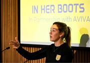 29 September 2024; Republic of Ireland women's team performance coach Ivi Casagrande during the launch of the In Her Boots programme at the Aviva Stadium in Dublin. In Her Boots programme is an education and awareness-based programme aimed at the football volunteer workforce across Ireland working with female players (9-16years). The programme will focus on topics that are vital for the participation and retention of young female players in football across Ireland. This new approach to female player development, celebrates and informs all levels of your club on a national scale. Photo by Stephen McCarthy/Sportsfile
