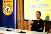 29 September 2024; Republic of Ireland women's team performance coach Ivi Casagrande during the launch of the In Her Boots programme at the Aviva Stadium in Dublin. In Her Boots programme is an education and awareness-based programme aimed at the football volunteer workforce across Ireland working with female players (9-16years). The programme will focus on topics that are vital for the participation and retention of young female players in football across Ireland. This new approach to female player development, celebrates and informs all levels of your club on a national scale. Photo by Stephen McCarthy/Sportsfile