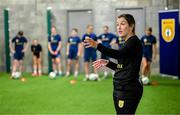 29 September 2024; Practical demonstrations with Republic of Ireland women's team performance coach Ivi Casagrande during the launch of the In Her Boots programme at the Aviva Stadium in Dublin. In Her Boots programme is an education and awareness-based programme aimed at the football volunteer workforce across Ireland working with female players (9-16years). The programme will focus on topics that are vital for the participation and retention of young female players in football across Ireland. This new approach to female player development, celebrates and informs all levels of your club on a national scale. Photo by Stephen McCarthy/Sportsfile