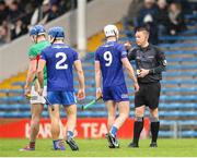 29 September 2024; Referee Michael Kennedy speakes with Cathal Moloney of Thurles Sarsfields during the Tipperary County Senior Club Hurling Championship semi-final match between Loughmore Castleiney and Thurles Sarsfields at FBD Semple Stadium in Thurles, Tipperary. Photo by Michael P Ryan/Sportsfile