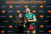 29 September 2024; Aoife Wafer of Ireland is presented with the Mastercard Player of the Match after the WXV1 Pool match between New Zealand and Ireland at BC Place in Vancouver, British Columbia. Photo by Rich Lam / World Rugby via Sportsfile