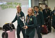 18 September 2024; Niamh Ryan on arrival at Dublin Airport during the Men's and Women's Republic of Ireland Homeless teams' return from the 2024 Homeless World Cup in South Korea, where the Women's Team won the Trophy Stage and the Men's Team finished 8th. Photo by David Fitzgerald/Sportsfile