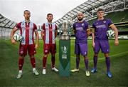 30 September 2024; Drogheda United's Douglas James Taylor, left, and Luke Heeney with Wexford's Ethan Boyle and Lewis Temple, right, during the Sports Direct Men's FAI Cup semi-finals media day at the Aviva Stadium in Dublin. Photo by Stephen McCarthy/Sportsfile