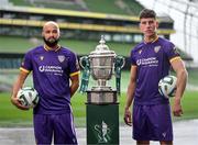 30 September 2024; Wexford's Ethan Boyle, left, and Lewis Temple pose for a portrait during the Sports Direct Men's FAI Cup semi-finals media day at the Aviva Stadium in Dublin. Photo by Stephen McCarthy/Sportsfile