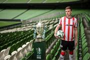 30 September 2024; Derry City's Daniel Kelly poses for a portrait during the Sports Direct Men's FAI Cup semi-finals media day at the Aviva Stadium in Dublin. Photo by Stephen McCarthy/Sportsfile