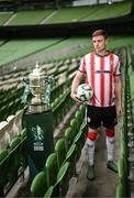 30 September 2024; Derry City's Daniel Kelly poses for a portrait during the Sports Direct Men's FAI Cup semi-finals media day at the Aviva Stadium in Dublin. Photo by Stephen McCarthy/Sportsfile