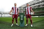 30 September 2024; Drogheda United's Douglas James Taylor and Luke Heeney, right, poses for a portrait during the Sports Direct Men's FAI Cup semi-finals media day at the Aviva Stadium in Dublin. Photo by Stephen McCarthy/Sportsfile
