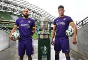 30 September 2024; Wexford's Ethan Boyle, left, and Lewis Temple pose for a portrait during the Sports Direct Men's FAI Cup semi-finals media day at the Aviva Stadium in Dublin. Photo by Stephen McCarthy/Sportsfile