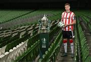 30 September 2024; Derry City's Daniel Kelly poses for a portrait during the Sports Direct Men's FAI Cup semi-finals media day at the Aviva Stadium in Dublin. Photo by Stephen McCarthy/Sportsfile