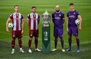 30 September 2024; Drogheda United's Douglas James Taylor, left, and Luke Heeney with Wexford's Ethan Boyle and Lewis Temple, right, during the Sports Direct Men's FAI Cup semi-finals media day at the Aviva Stadium in Dublin. Photo by Stephen McCarthy/Sportsfile