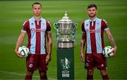 30 September 2024; Drogheda United's Douglas James Taylor, left, and Luke Heeney pose for a portrait during the Sports Direct Men's FAI Cup semi-finals media day at the Aviva Stadium in Dublin. Photo by Stephen McCarthy/Sportsfile