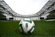 30 September 2024; A general view of the Sports Direct Men's FAI Cup Final match ball during the Sports Direct Men's FAI Cup semi-finals media day at the Aviva Stadium in Dublin. Photo by Stephen McCarthy/Sportsfile