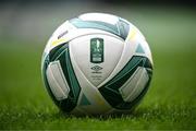 30 September 2024; A general view of the Sports Direct Men's FAI Cup match ball during the Sports Direct Men's FAI Cup semi-finals media day at the Aviva Stadium in Dublin. Photo by Stephen McCarthy/Sportsfile