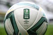 30 September 2024; A general view of the Sports Direct Men's FAI Cup match ball during the Sports Direct Men's FAI Cup semi-finals media day at the Aviva Stadium in Dublin. Photo by Stephen McCarthy/Sportsfile