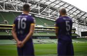 30 September 2024; Wexford's Lewis Temple, left, and Ethan Boyle during the Sports Direct Men's FAI Cup semi-finals media day at the Aviva Stadium in Dublin. Photo by Stephen McCarthy/Sportsfile