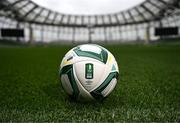 30 September 2024; A general view of the Sports Direct Men's FAI Cup Final match ball during the Sports Direct Men's FAI Cup semi-finals media day at the Aviva Stadium in Dublin. Photo by Stephen McCarthy/Sportsfile