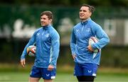30 September 2024; James Lowe, right, and Luke McGrath during Leinster rugby training at UCD in Dublin. Photo by Brendan Moran/Sportsfile