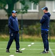 30 September 2024; Senior coach Jacques Nienaber, left, and Head coach Leo Cullen during Leinster rugby training at UCD in Dublin. Photo by Brendan Moran/Sportsfile