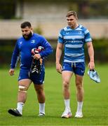 30 September 2024; Leinster players Rabah Slimani, left, and Garry Ringrose arrive for squad training at UCD in Dublin. Photo by Brendan Moran/Sportsfile