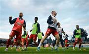 30 September 2024; Shelbourne players warm up before the SSE Airtricity Men's Premier Division match between Shelbourne and St Patrick's Athletic at Tolka Park in Dublin. Photo by Stephen McCarthy/Sportsfile