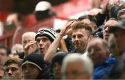 30 September 2024; Shelbourne supporters and Dublin Gaelic footballers Brian Fenton, left, and Jack McCaffrey look on during the SSE Airtricity Men's Premier Division match between Shelbourne and St Patrick's Athletic at Tolka Park in Dublin. Photo by Stephen McCarthy/Sportsfile