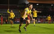 30 September 2024; Brandon Kavanagh of St Patrick's Athletic celebrates after scoring his side's second goal during the SSE Airtricity Men's Premier Division match between Shelbourne and St Patrick's Athletic at Tolka Park in Dublin. Photo by Stephen McCarthy/Sportsfile