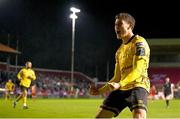 30 September 2024; Kian Leavy celebrates his side's third goal scored by team-mate Al-Amin Kazeem, not pictured, during the SSE Airtricity Men's Premier Division match between Shelbourne and St Patrick's Athletic at Tolka Park in Dublin. Photo by Stephen McCarthy/Sportsfile